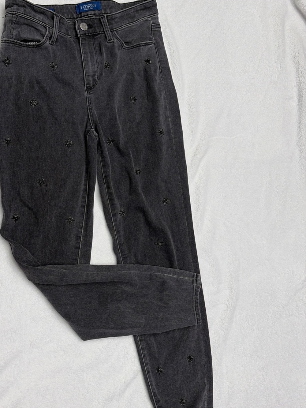 Talbots Black Skinny Jeans with Subtle Star Embroidery